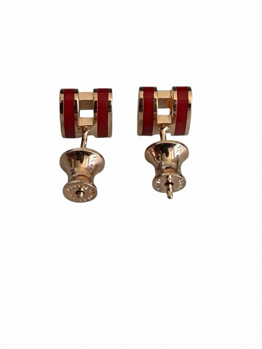 Hermes Mini H Pop Earrings Red and Gold